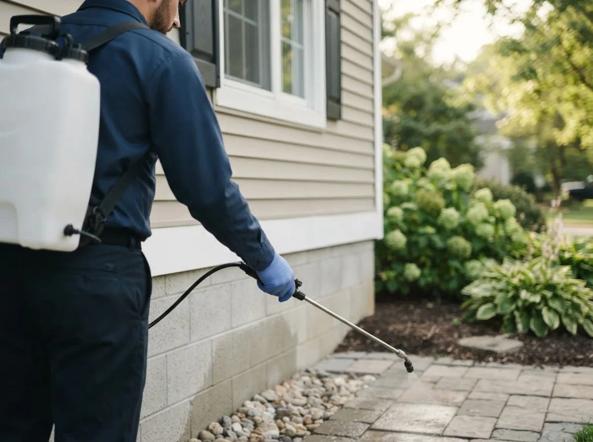 Pest control technician inspecting a home in Cedarpines Park, CA